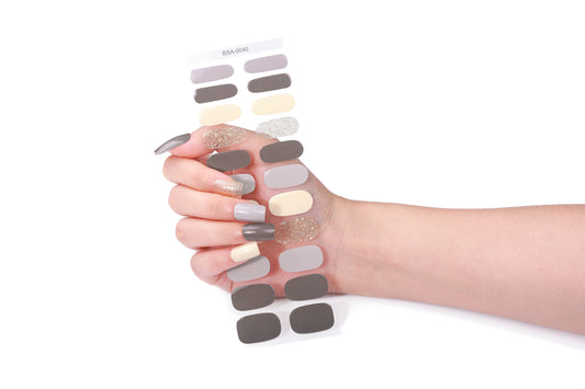 Láminas de Uñas en Gel Gris / amarillo multitonos con dorado