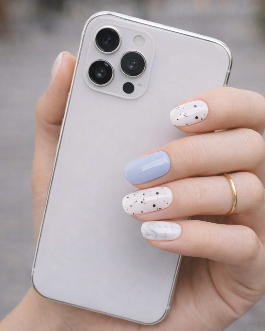 Láminas de Uñas en Gel Azul / gris con speckles