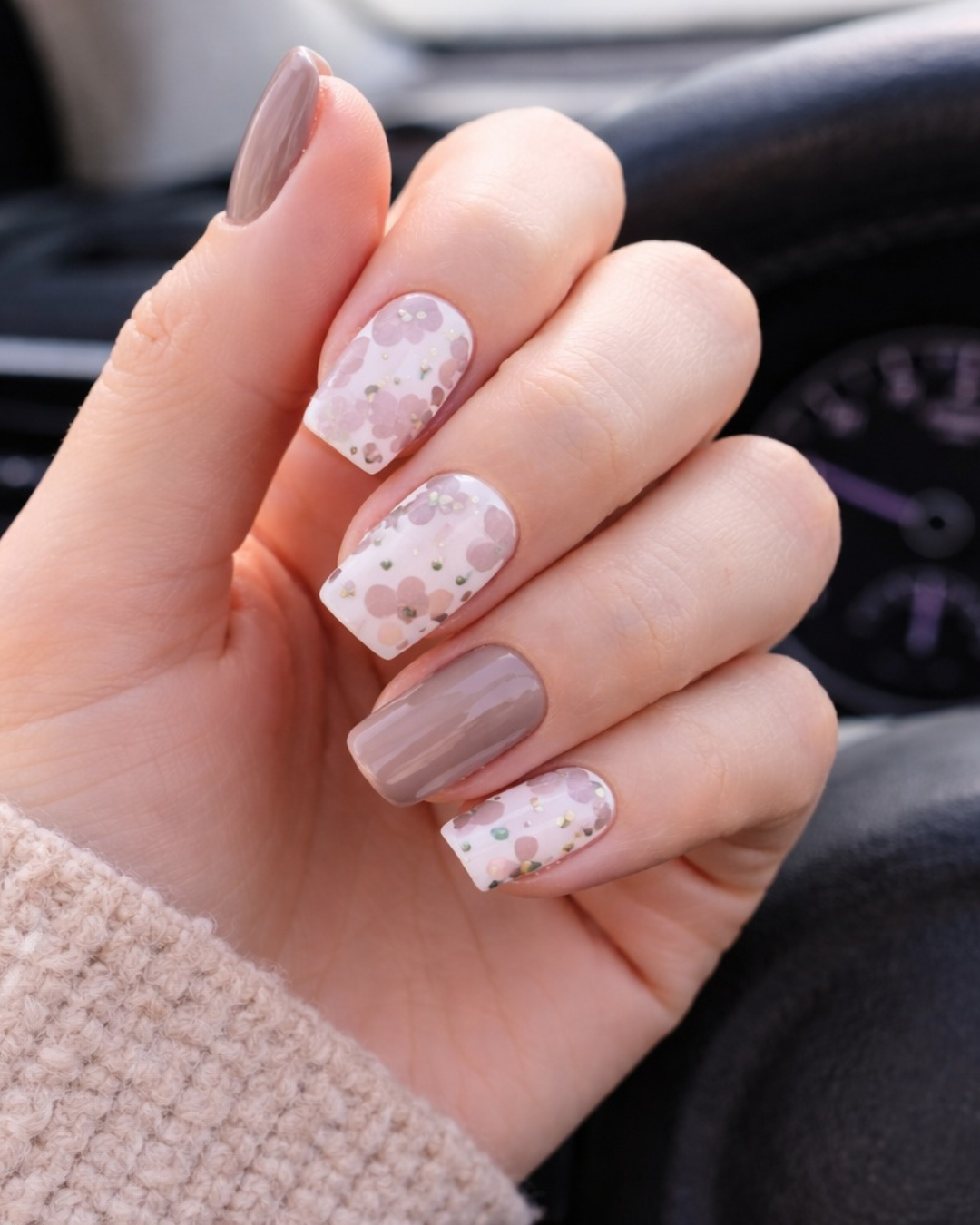 Láminas de Uñas en Gel Greige degradé Floral