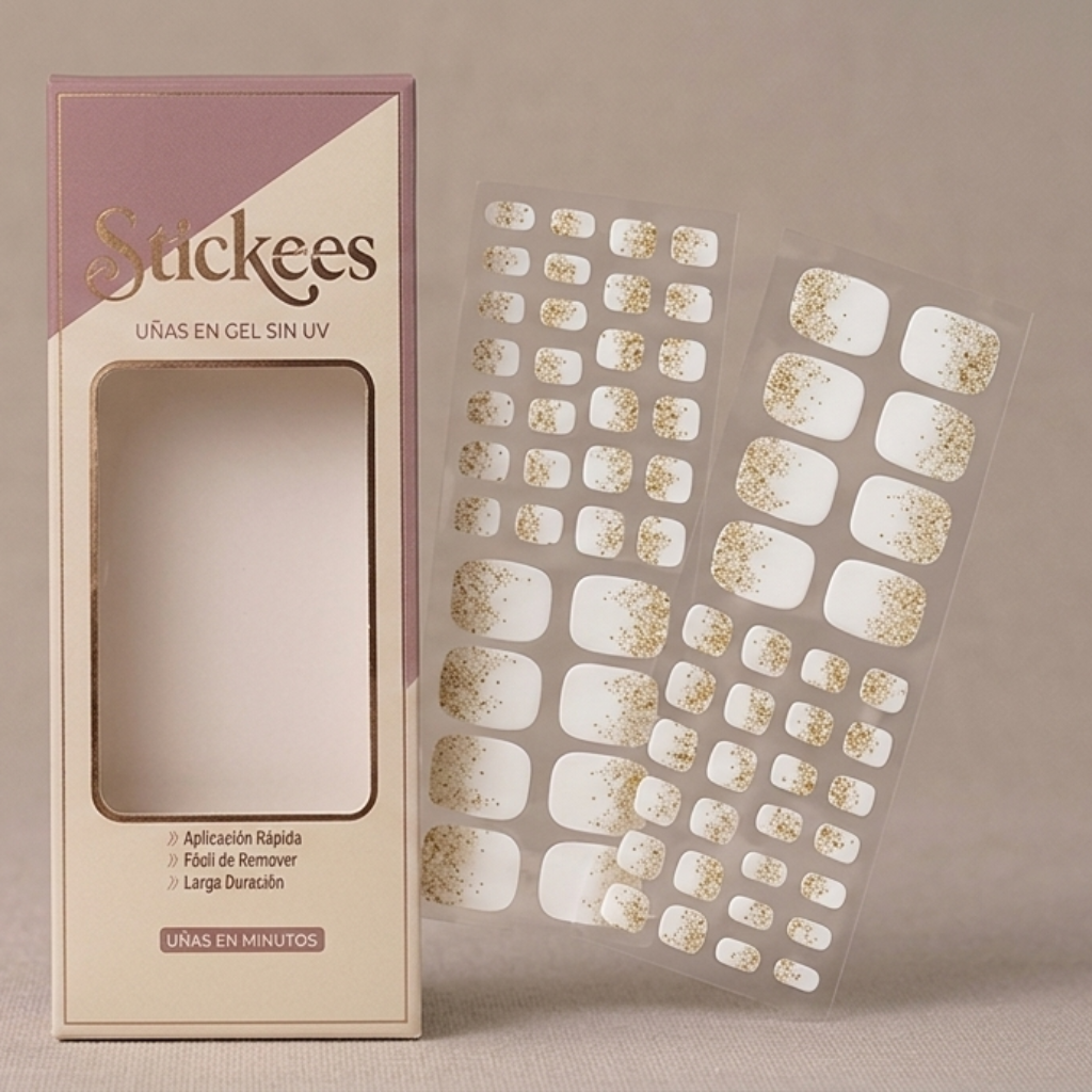 Láminas de Uñas Pies en Gel Blanco glitter