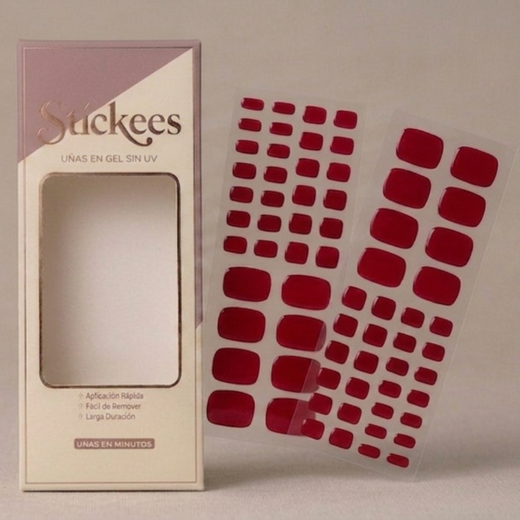 Láminas de Uñas Pies en Gel Rojo Cereza