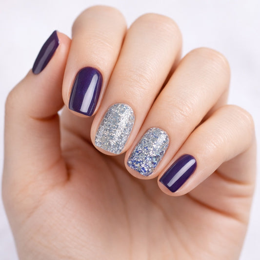 Kit Láminas de Uñas en Gel Azul Índigo Brillo + Blanco