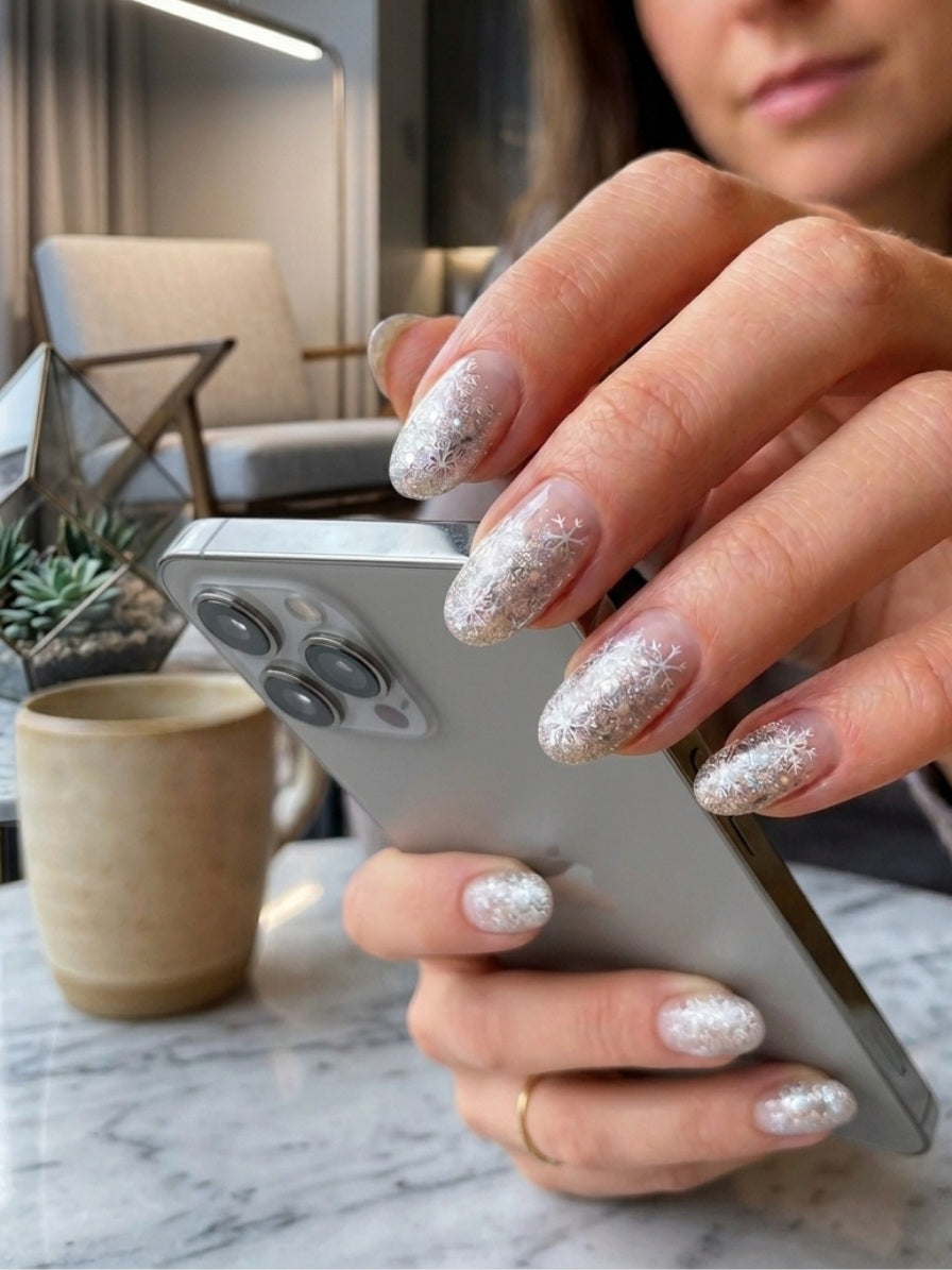 Láminas de Uñas en Gel Plateado escarchado degradé