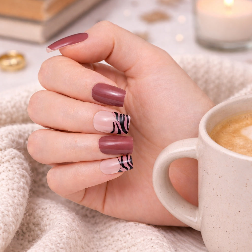 Láminas de Uñas en Gel Rosado mauve Zebra
