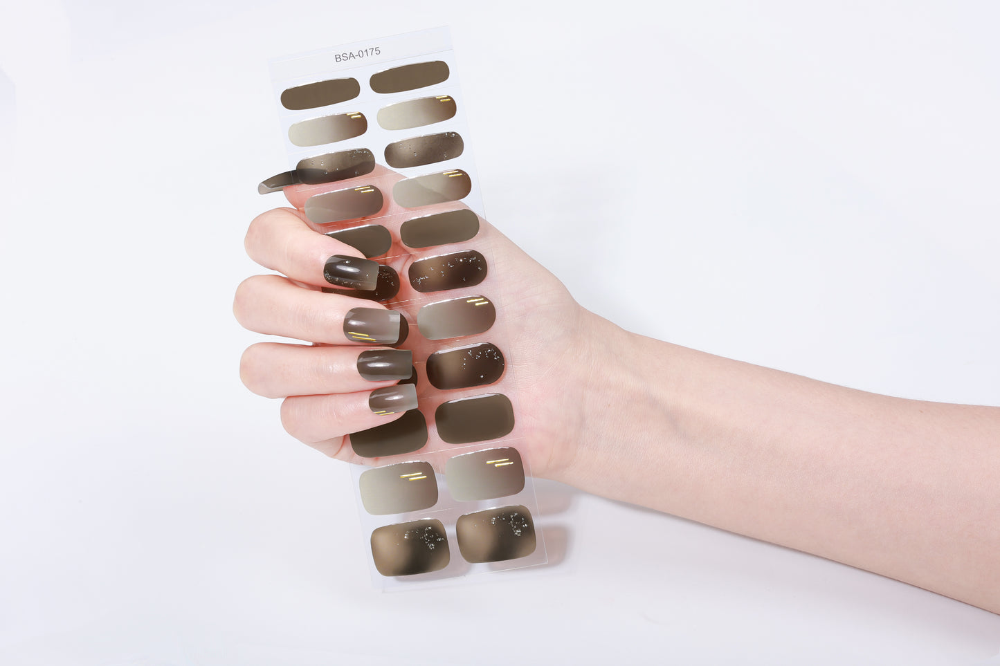Kit DUO Láminas de Uñas en Gel Salmón con ondas Dorado + Taupe degradé con brillo