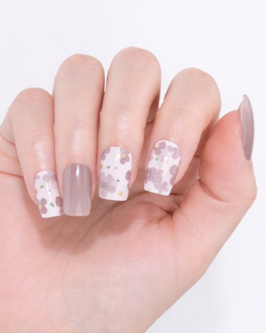 Kit DUO Láminas de Uñas en Gel Greige degradé Floral + Nude con cristales / brillos