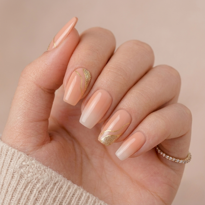 Láminas de Uñas en Gel Salmón con ondas Dorado
