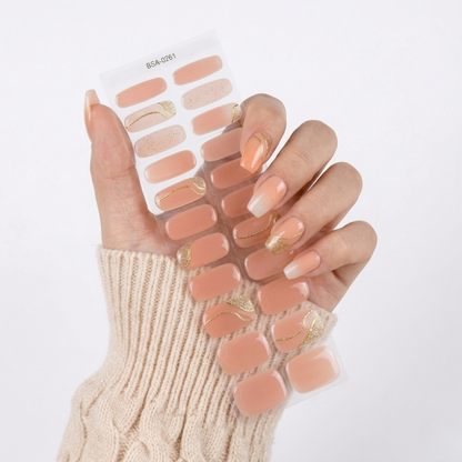 Láminas de Uñas en Gel Salmón con ondas Dorado