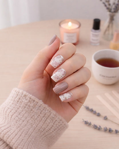 Láminas de Uñas en Gel Greige degradé Floral