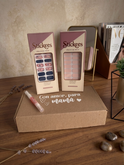 Kit Láminas de Uñas en Gel Azul Marino Flores + Rosa