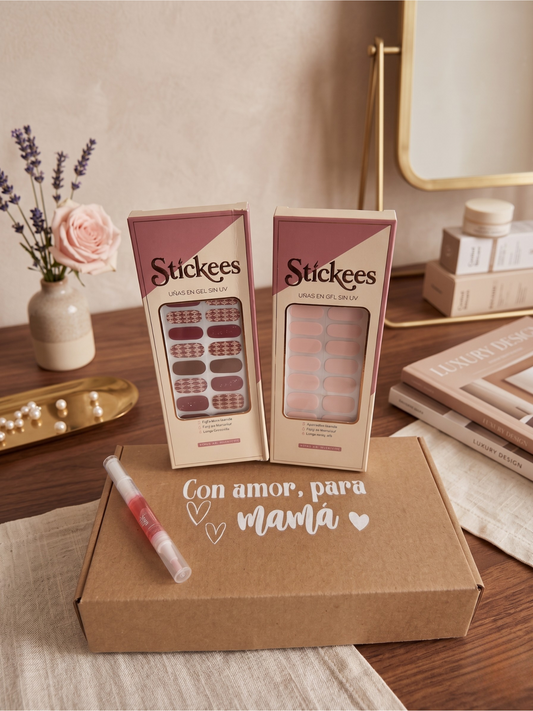Kit Láminas de Uñas en Gel Café Rombos + Rosa