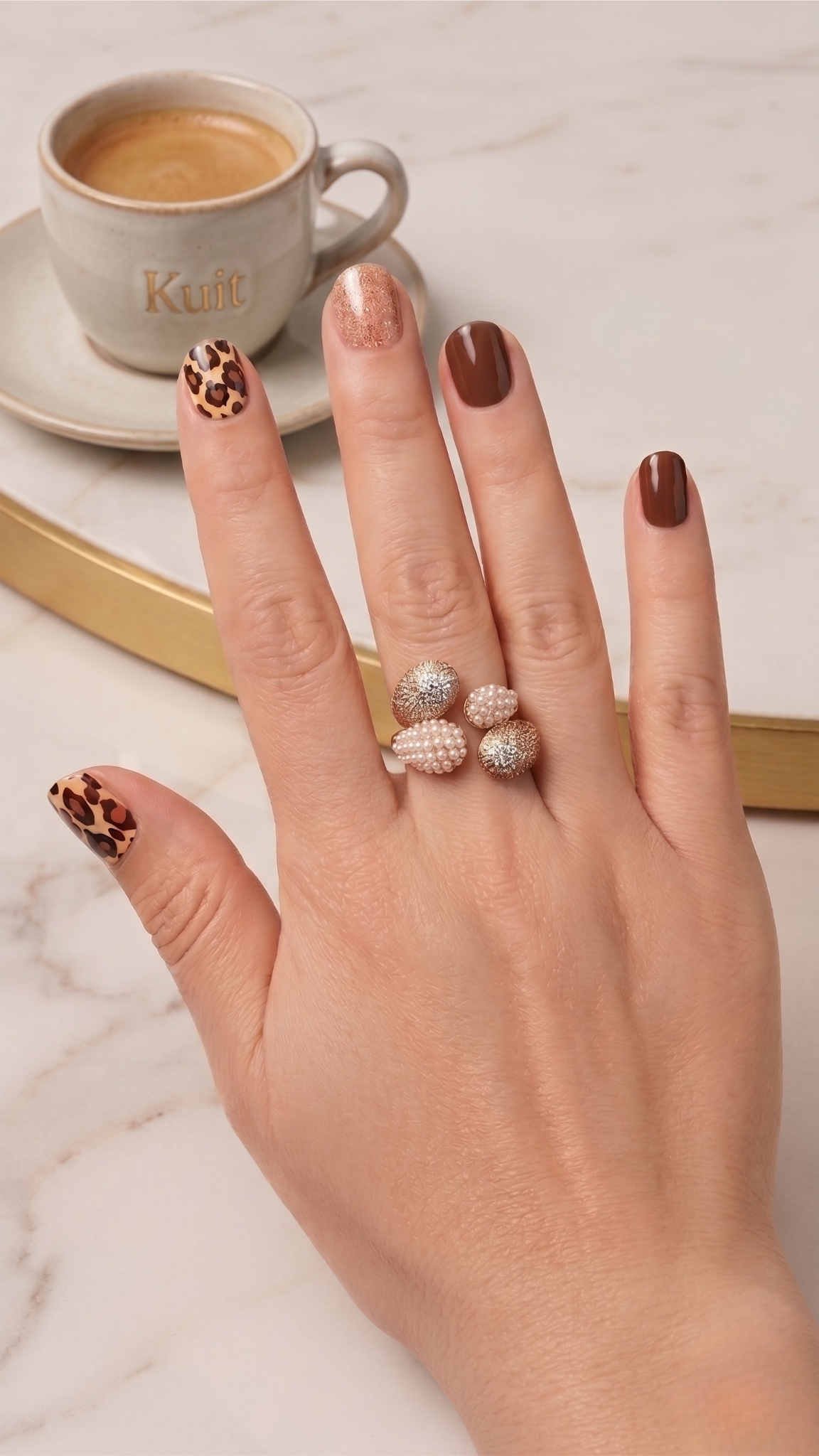 Láminas de Uñas en Gel Leopardo con café y dorado