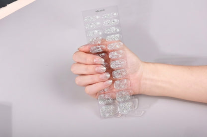 Láminas de Uñas en Gel Plateado escarchado degradé