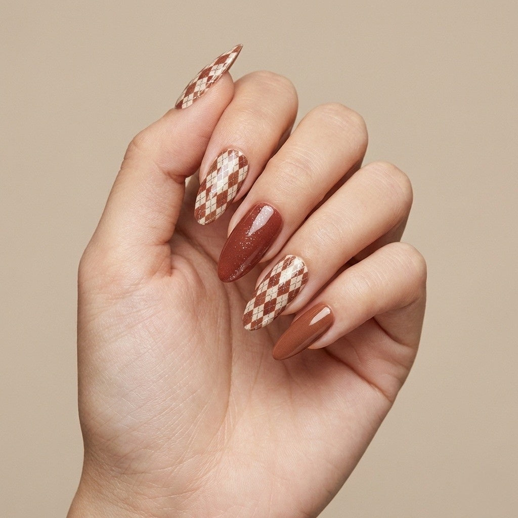Kit Láminas de Uñas en Gel Café Rombos + Rosa