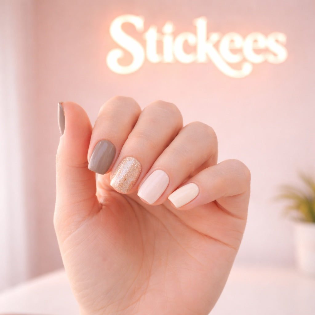Láminas de Uñas en Gel Gris / amarillo multitonos con dorado