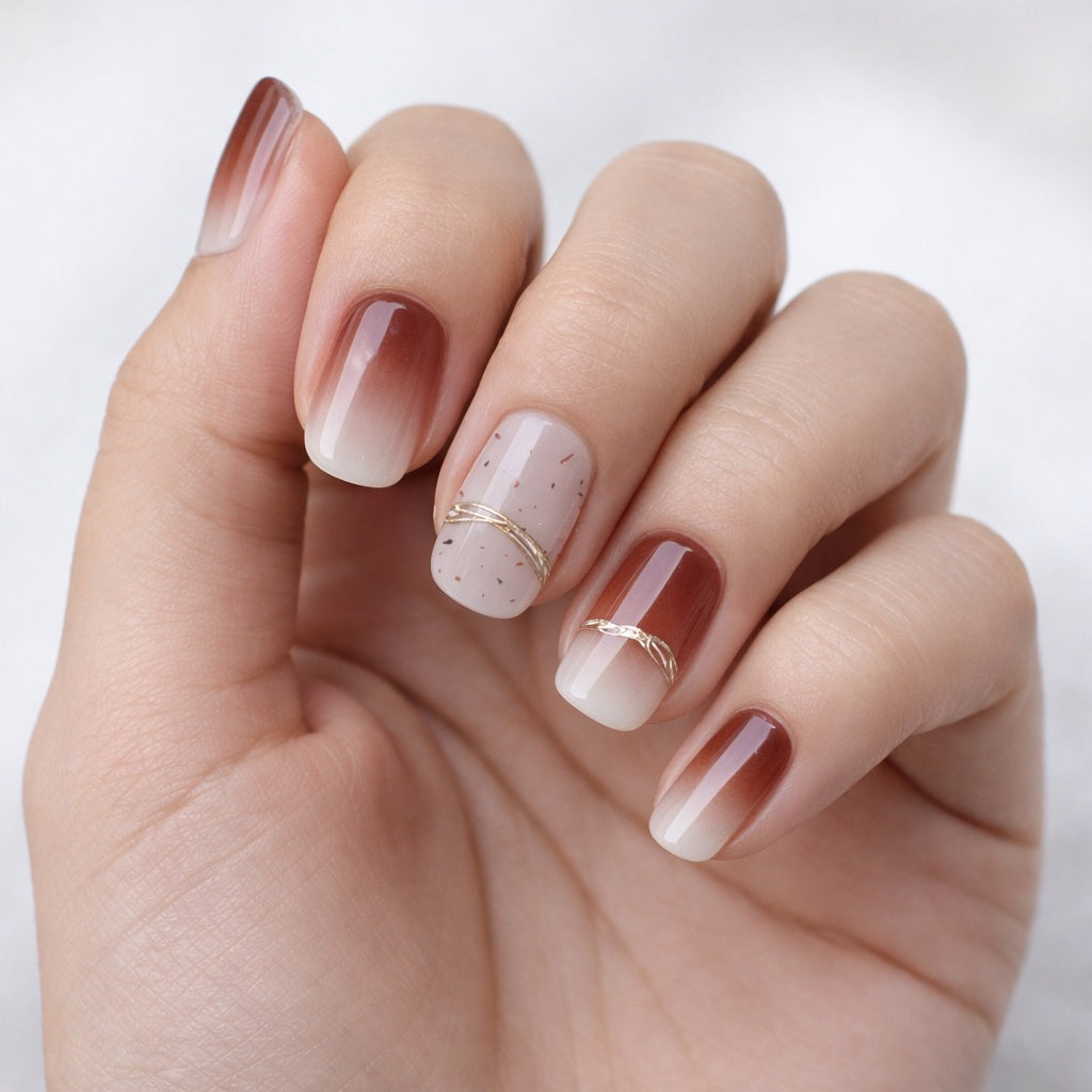 Kit Láminas de Uñas en Gel Chocolate degradé Decorado + Nude