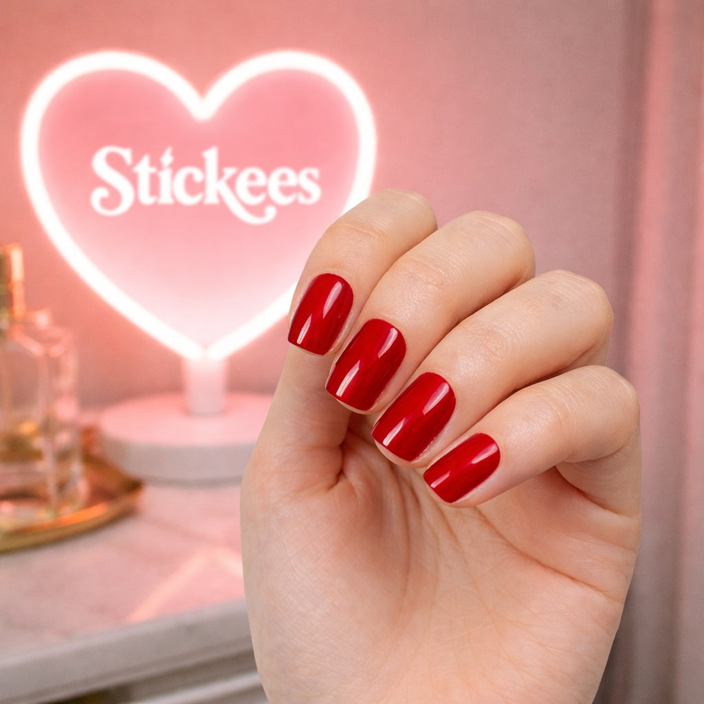 Láminas de Uñas en Gel Rojo cereza sólido