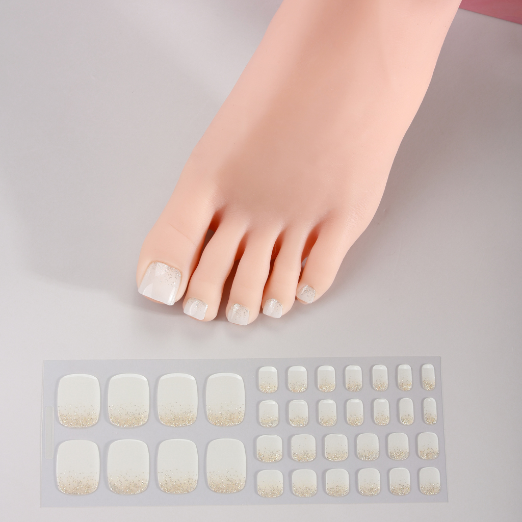 Láminas de Uñas Pies en Gel Blanco glitter