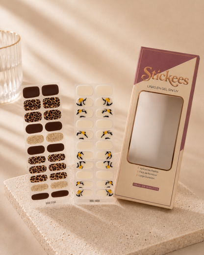 Kit DUO Láminas de Uñas en Gel Leopardo con café y dorado + Marfil diseño Terrazzo