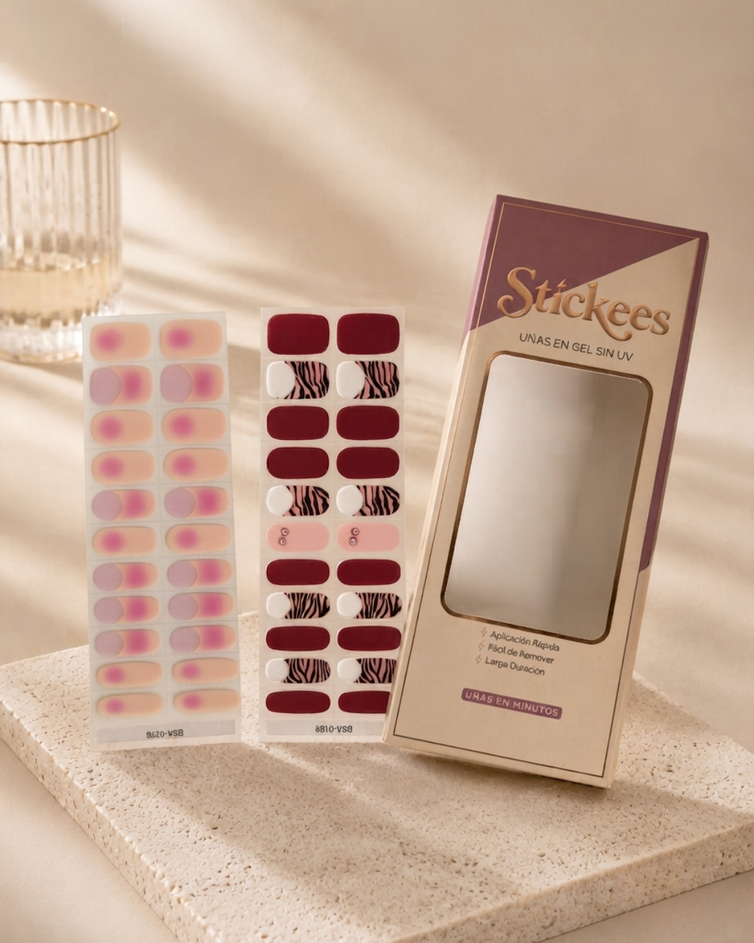 Kit DUO Láminas de Uñas en Gel Rosa degradé + Rosado mauve Zebra