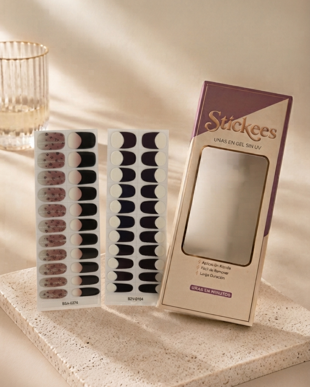 Kit DUO Láminas de Uñas en Gel  Negro con leopardo Efecto Ojo de gato half & half + Francés Negro