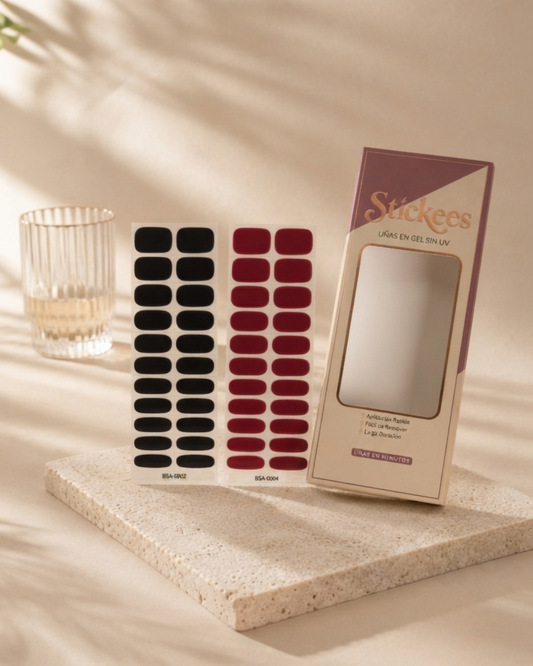 Kit DUO Láminas de Uñas en Gel Negro + Vino Tinto
