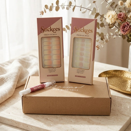 Kit Láminas en Gel Rosa degradé blanco + Geométrico suave + Aceite de cutícula