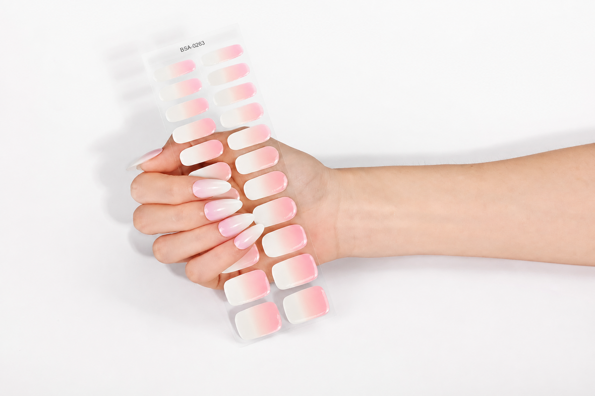 Láminas de Uñas en Gel Rosa degradé blanco