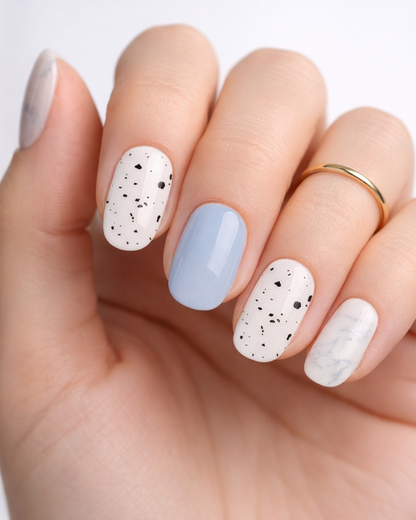 Láminas de Uñas en Gel Azul / gris con speckles