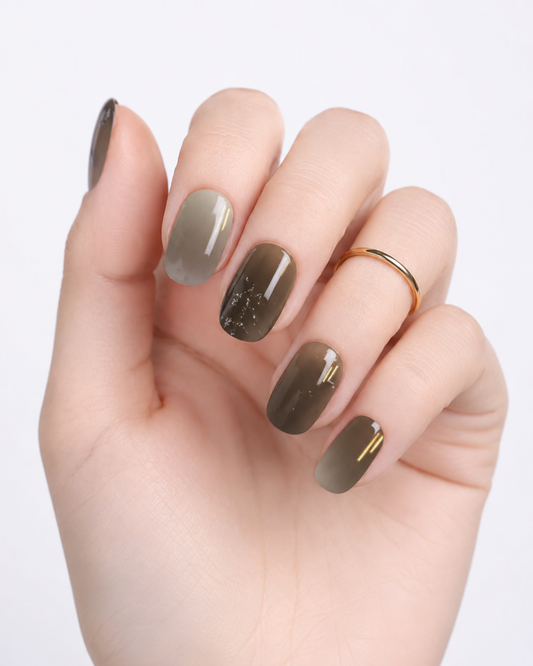 Láminas de Uñas en Gel Taupe degradé con brillo