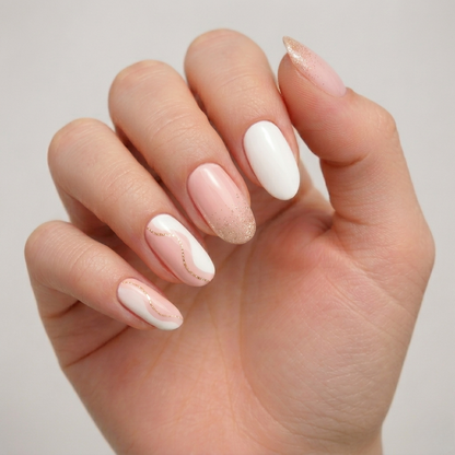 Láminas de Uñas en Gel Blanco - Rosa con detalles Dorados