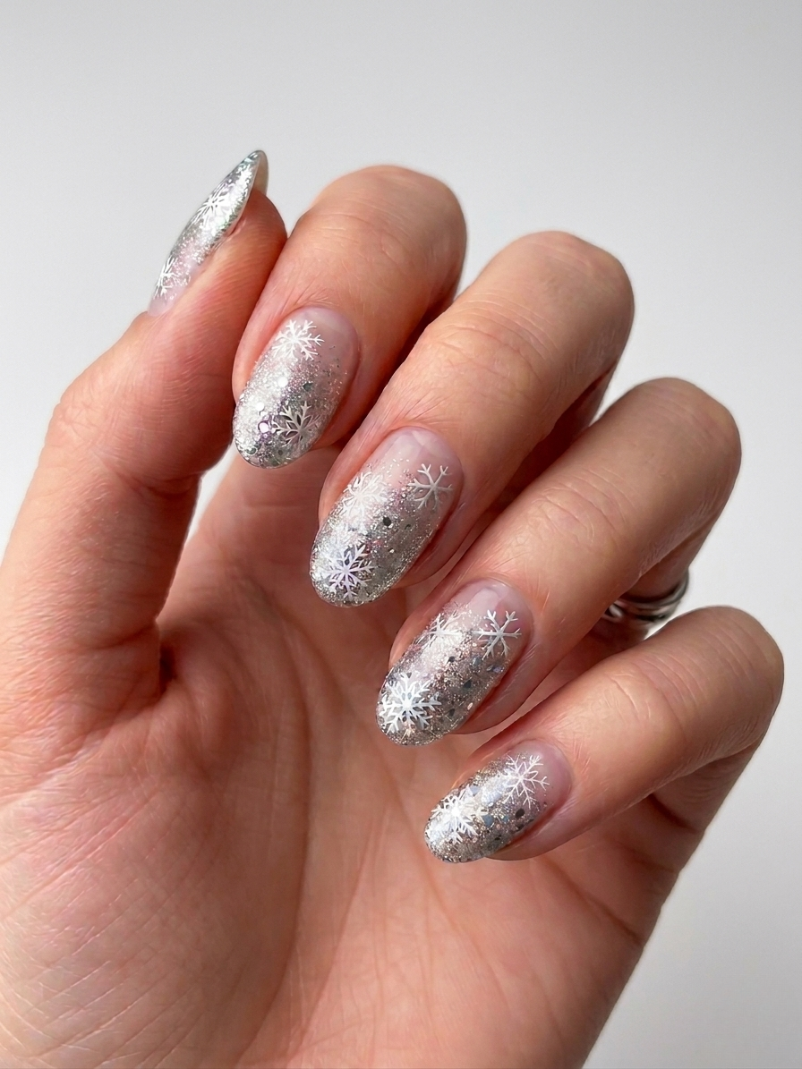 Láminas de Uñas en Gel Plateado escarchado degradé