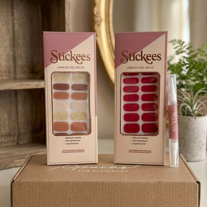 Kit Láminas en Gel Café / marrón multitonos  + Rojo Cereza + Aceite de cutícula