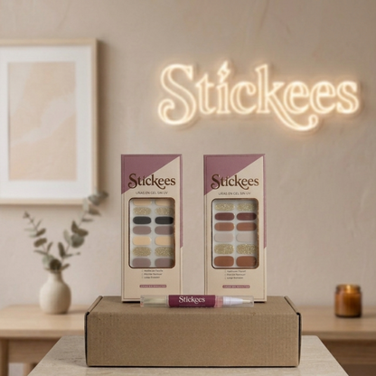 Kit Láminas en Gel Gris / amarillo + Café / marrón multitonos + Aceite de cutícula