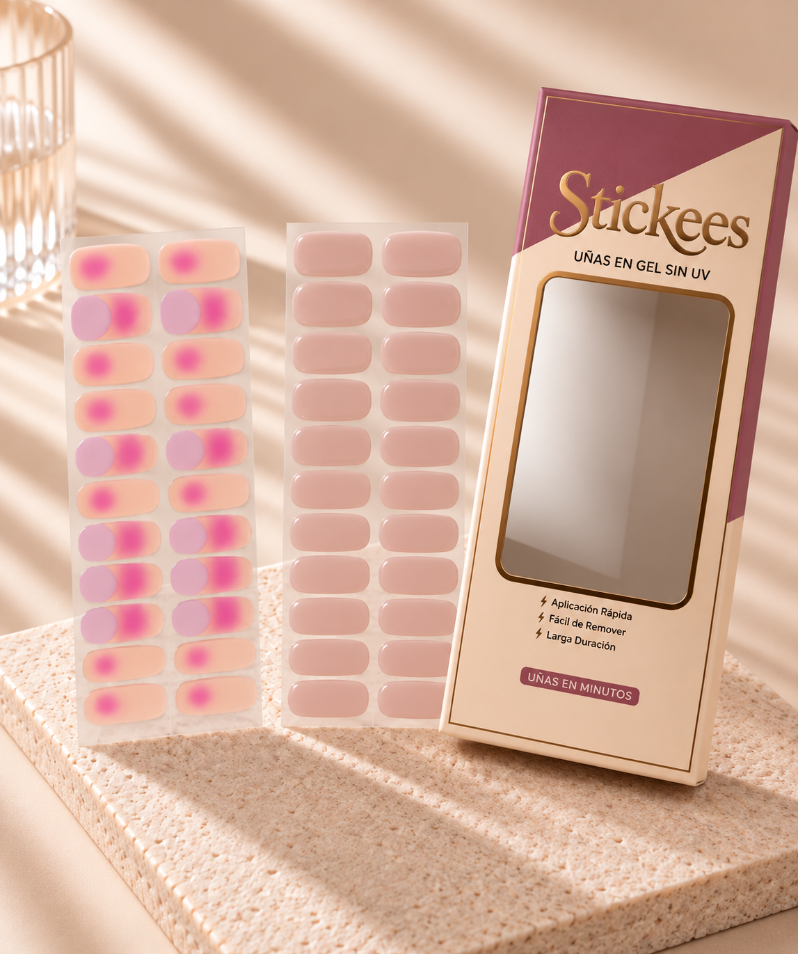 Kit DUO Láminas de Uñas en Gel Rosa degradé + Rosé Jelly – Stickees-Nails