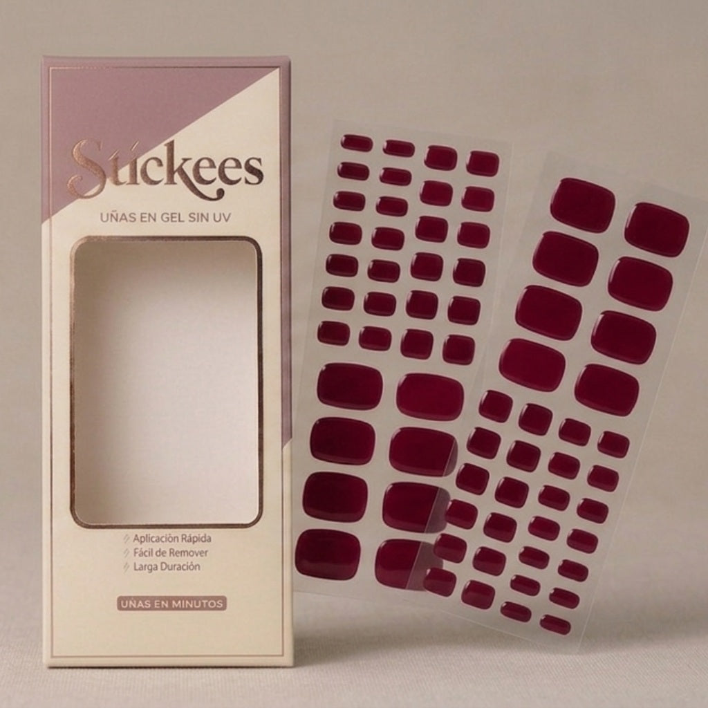 Láminas de Uñas Pies en Gel Vino Tinto