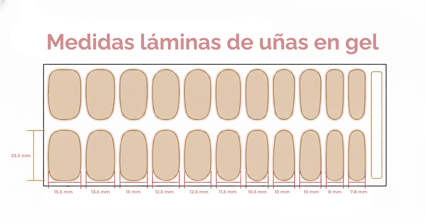 Medidas laminas de unas en gel